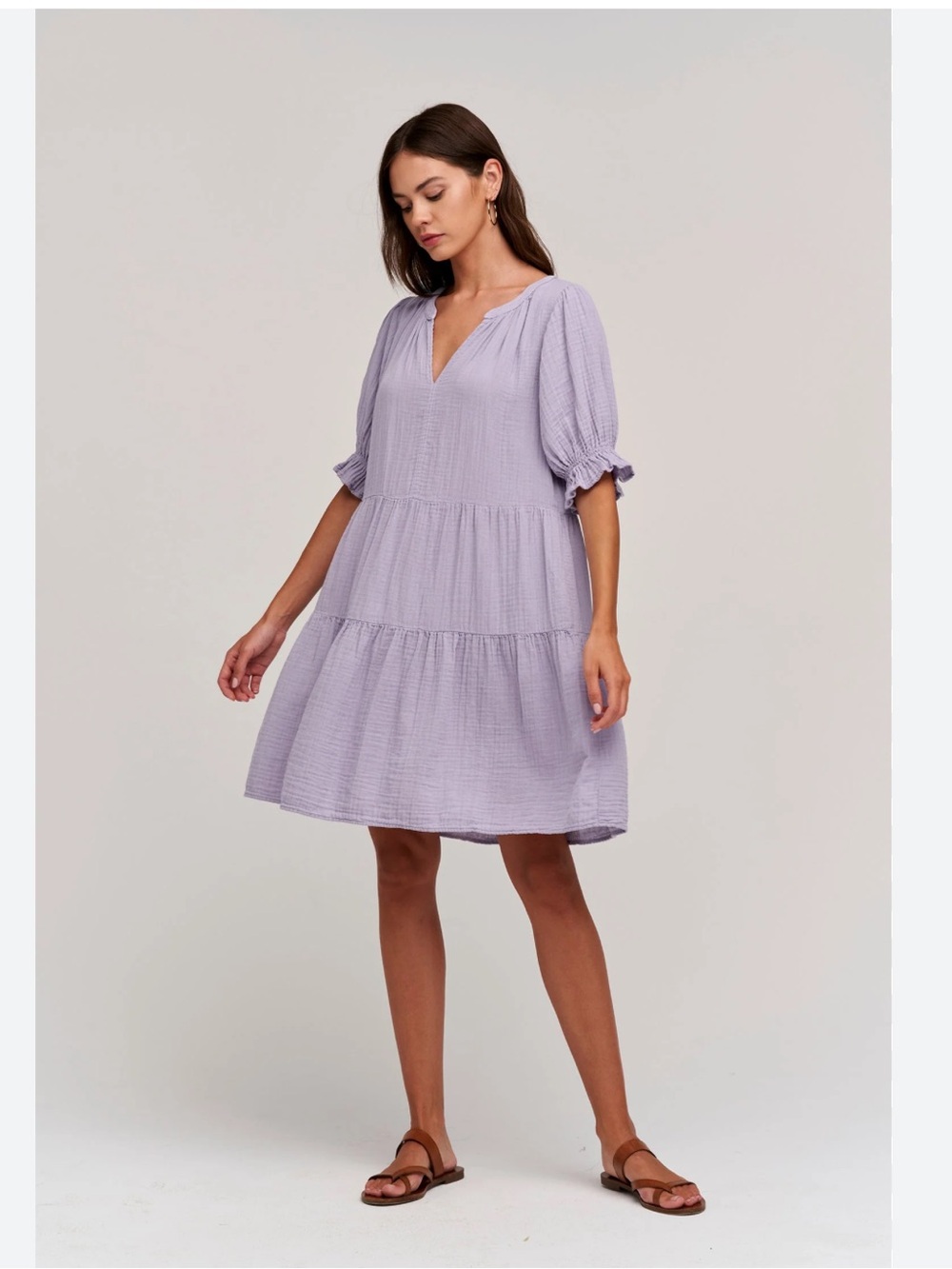 MUSTARD SEED NWT Lavender Tiered Babydoll Mini Dress Medium Pastel‎ Loose Casual